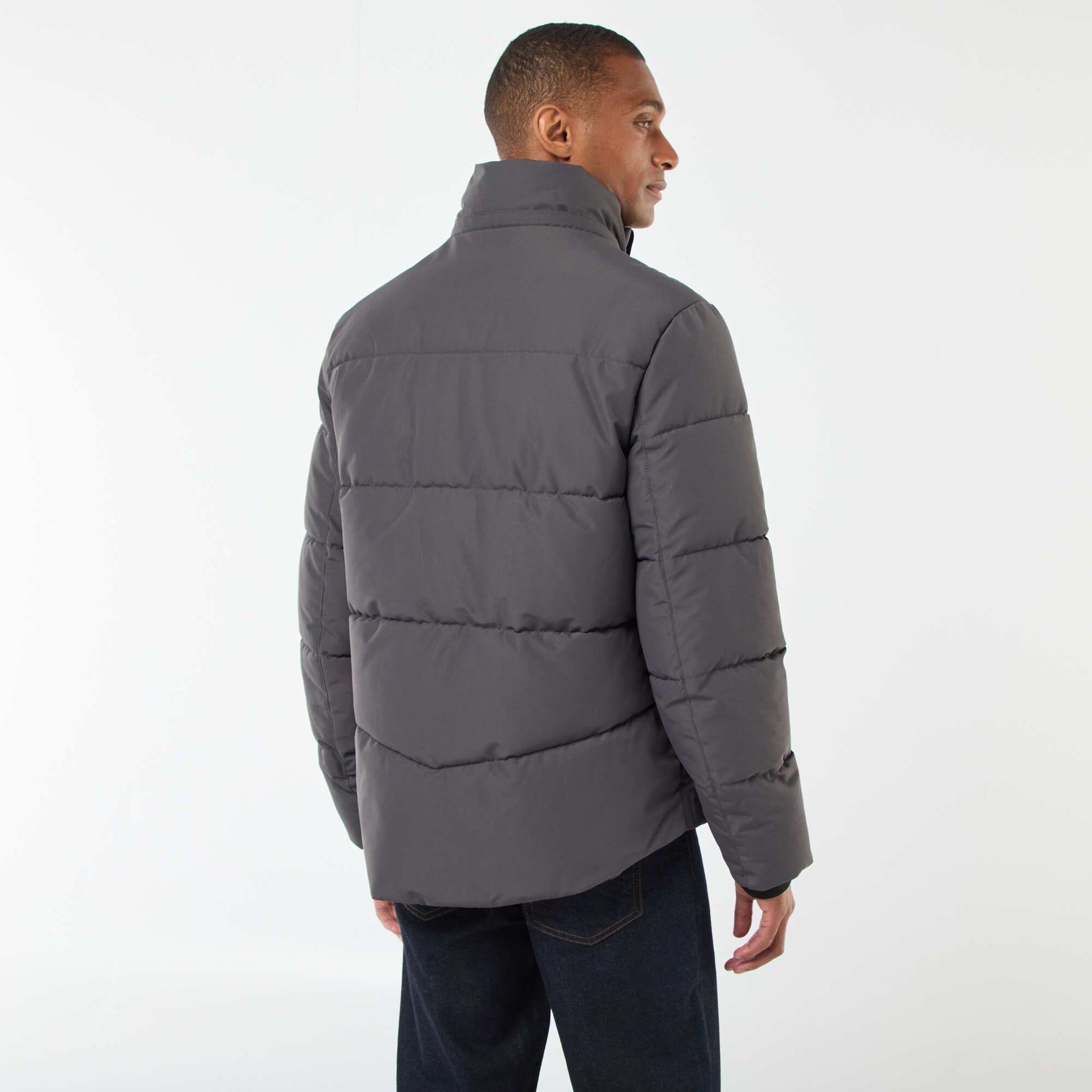 Campera acolchada gruesa con capucha y cremallera GRIS