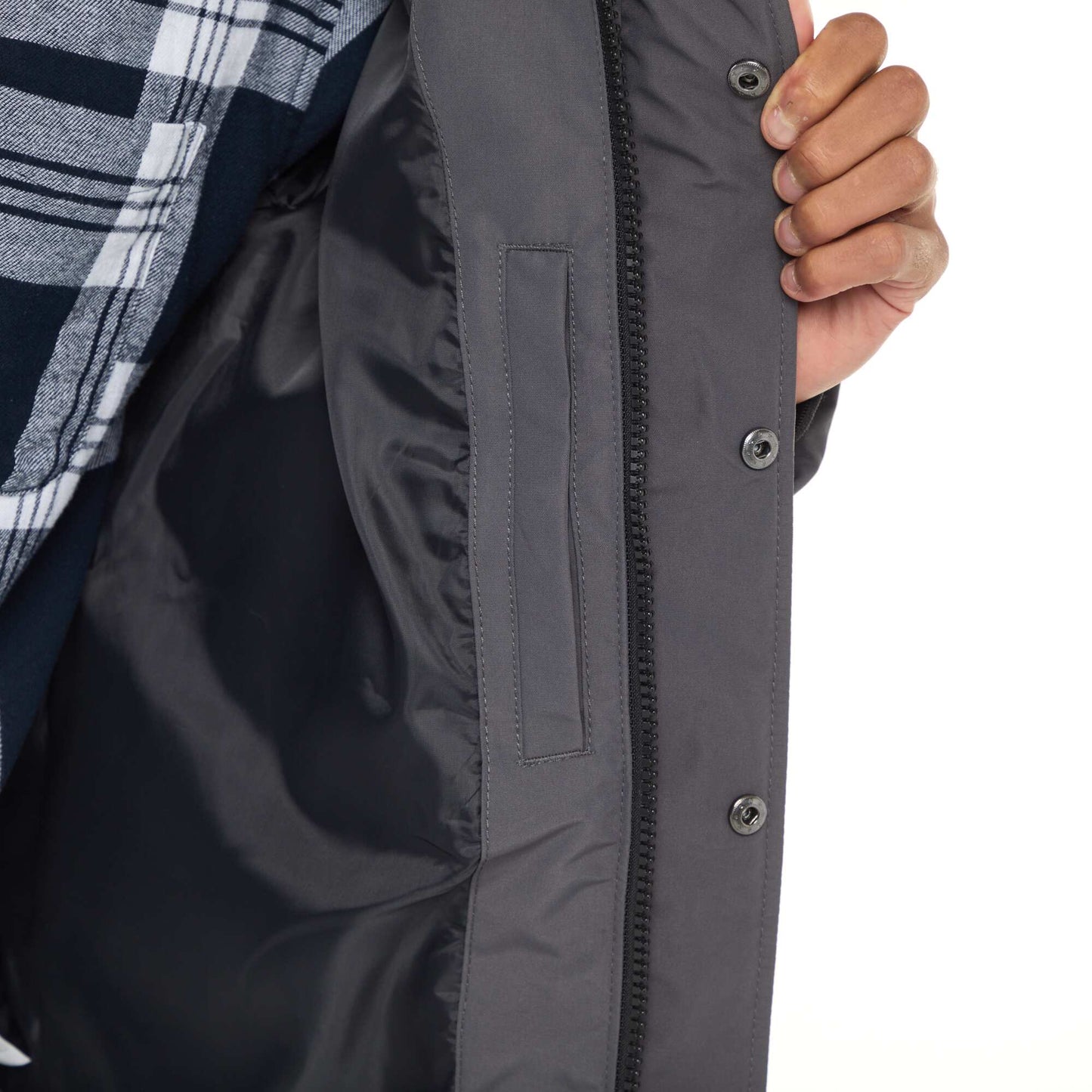 Campera acolchada gruesa con capucha y cremallera GRIS