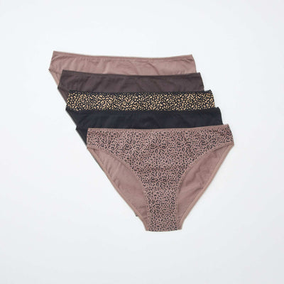 Pack de 5 braguitas - lisas y estampadas MARRON