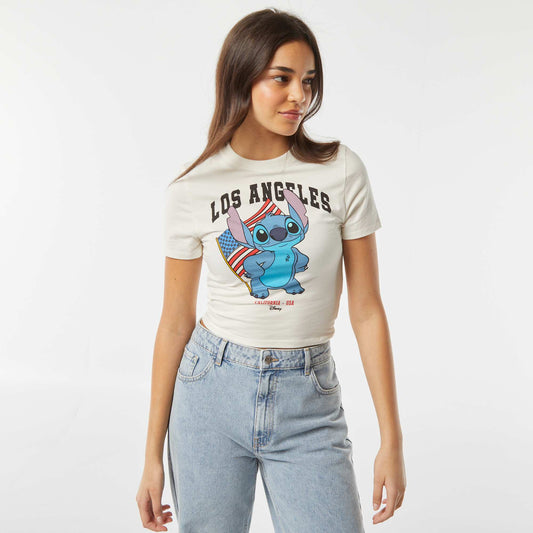 Camiseta crop fit con estampado 'Stitch' BLANCO