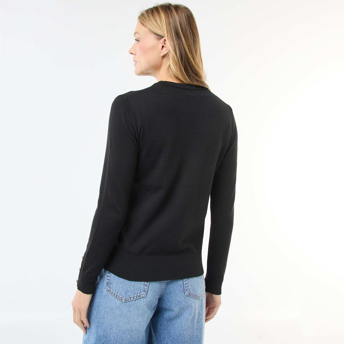 Sweater de punto ligero con cuello redondo NEGRO