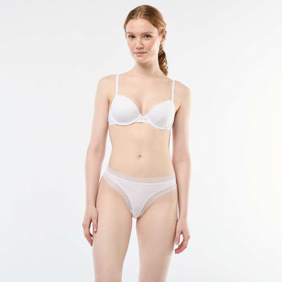 Tanga de canalé con bordes de encaje BLANCO