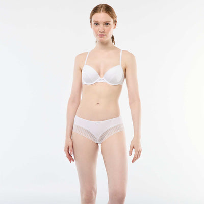 Shorty de canalé con encaje BLANCO