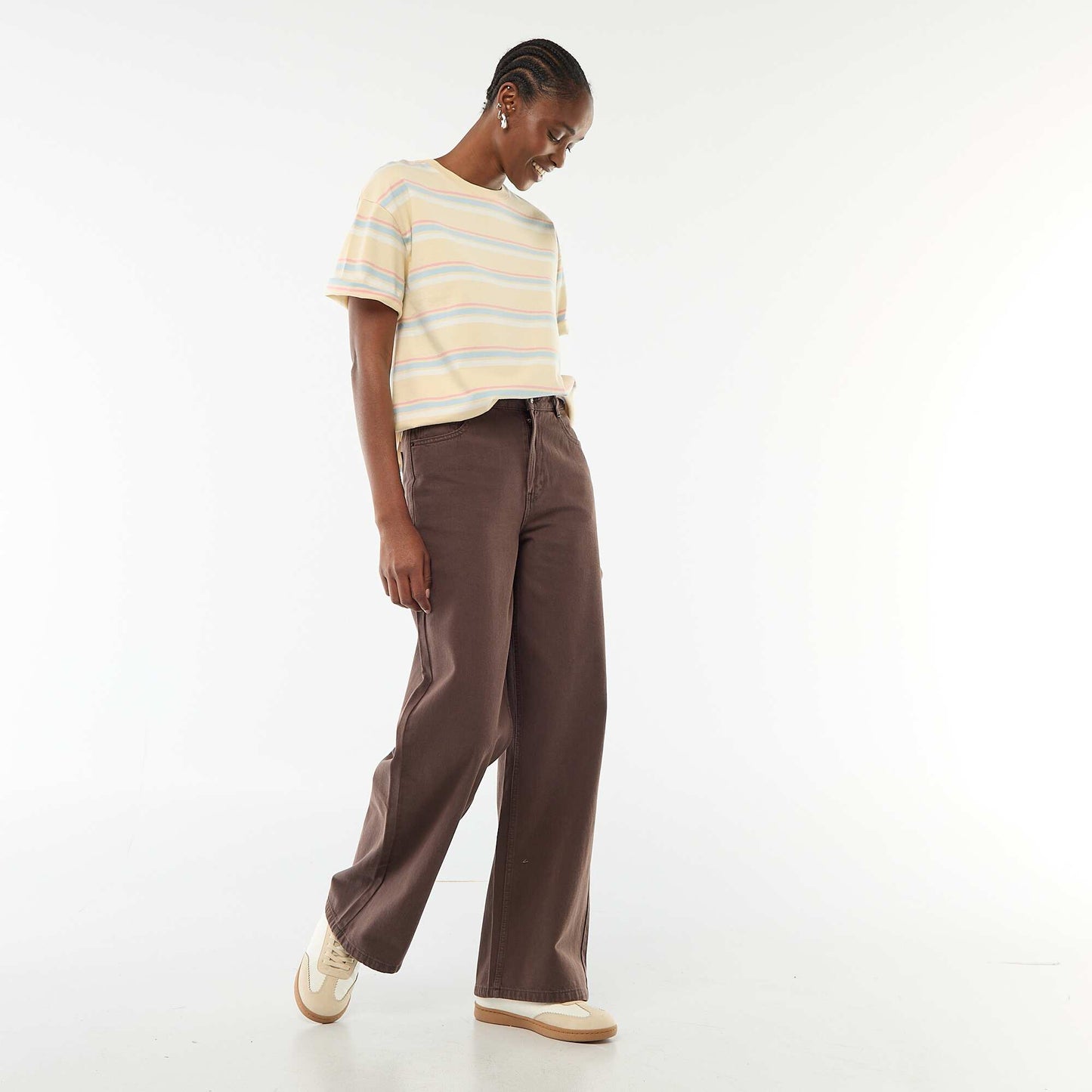 Jean wide leg de tiro alto MARRON