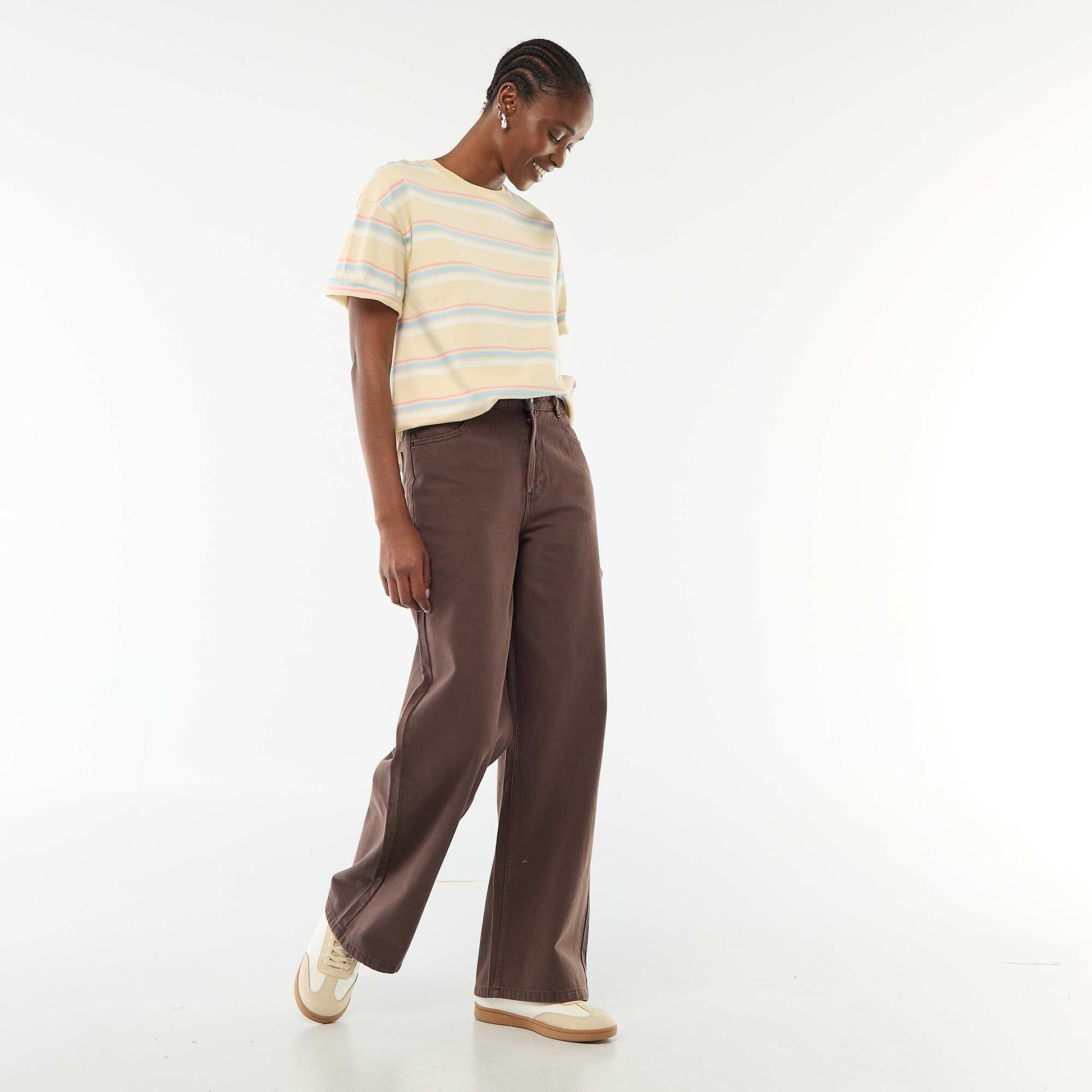 Jean wide leg de tiro alto MARRON