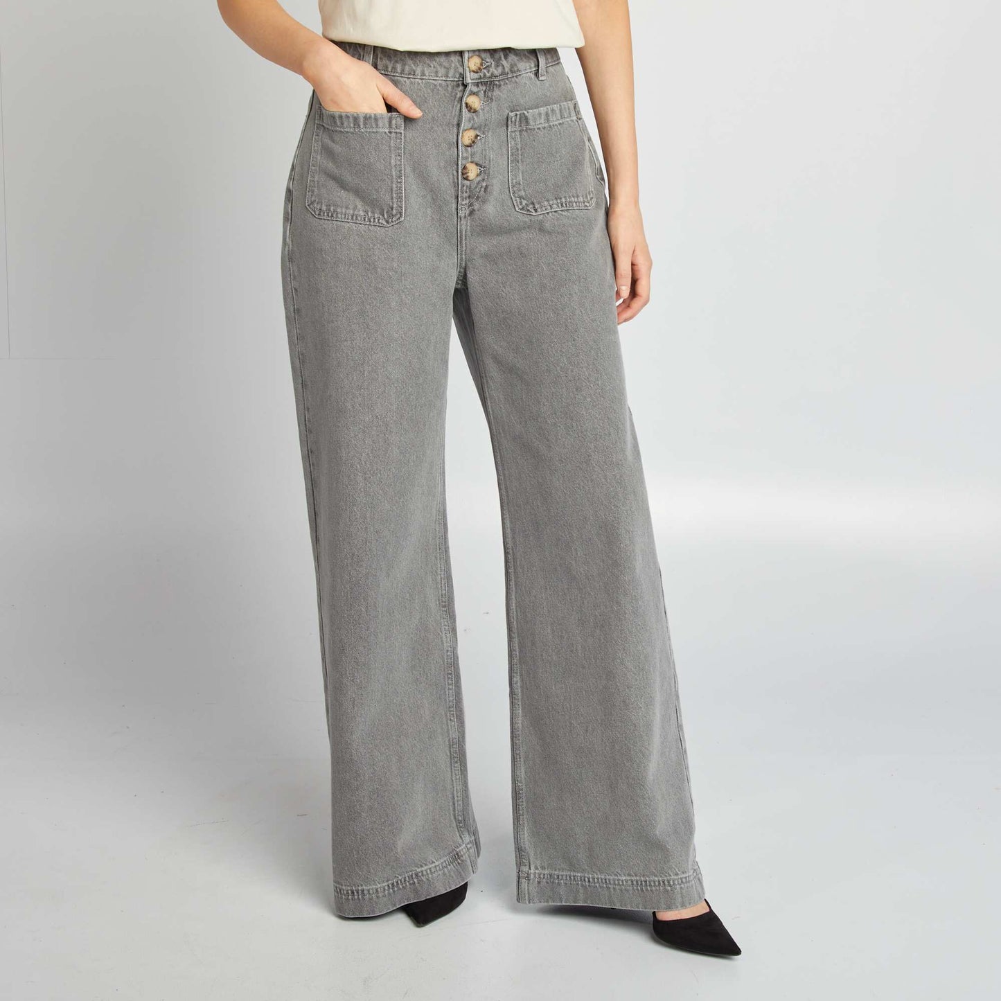 Jean ancho de talle alto GRIS