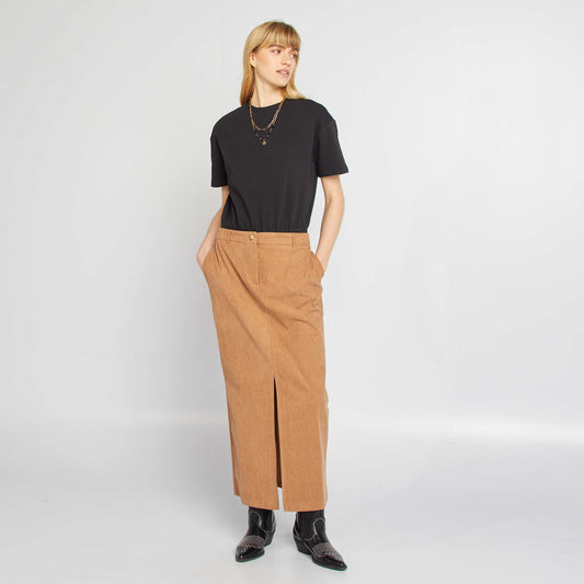 Falda midi de pana BEIGE