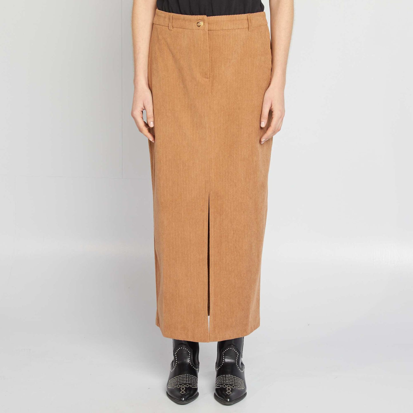 Falda midi de pana BEIGE