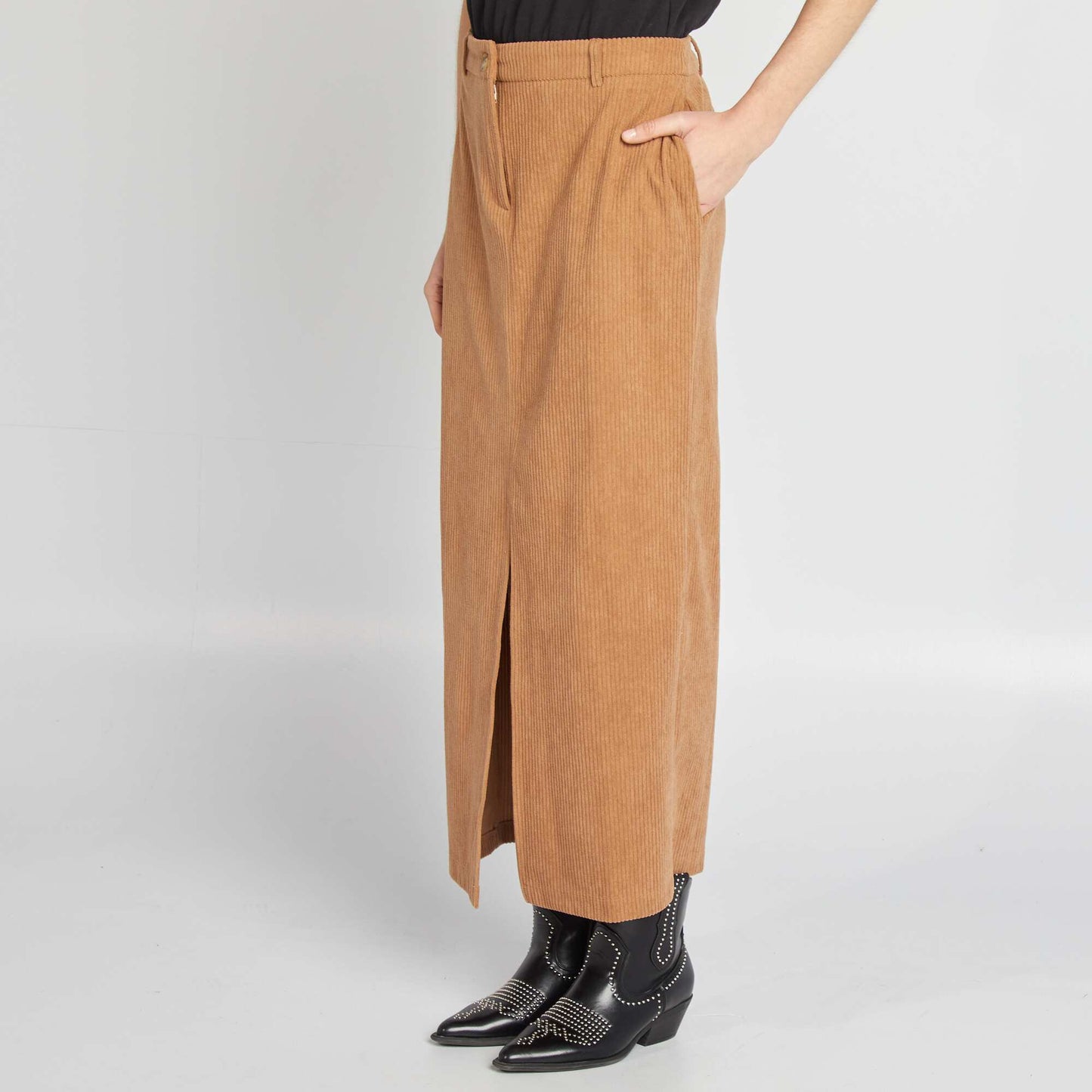 Falda midi de pana BEIGE