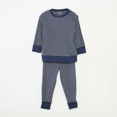 Conjunto de pijama largo camiseta + pantalón de rayas - 2 piezas AZUL
