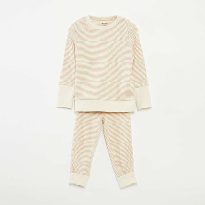Conjunto de pijama largo camiseta + pantalón de rayas - 2 piezas BEIGE