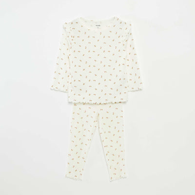 Pijama largo de canalé  - 2 piezas BEIGE