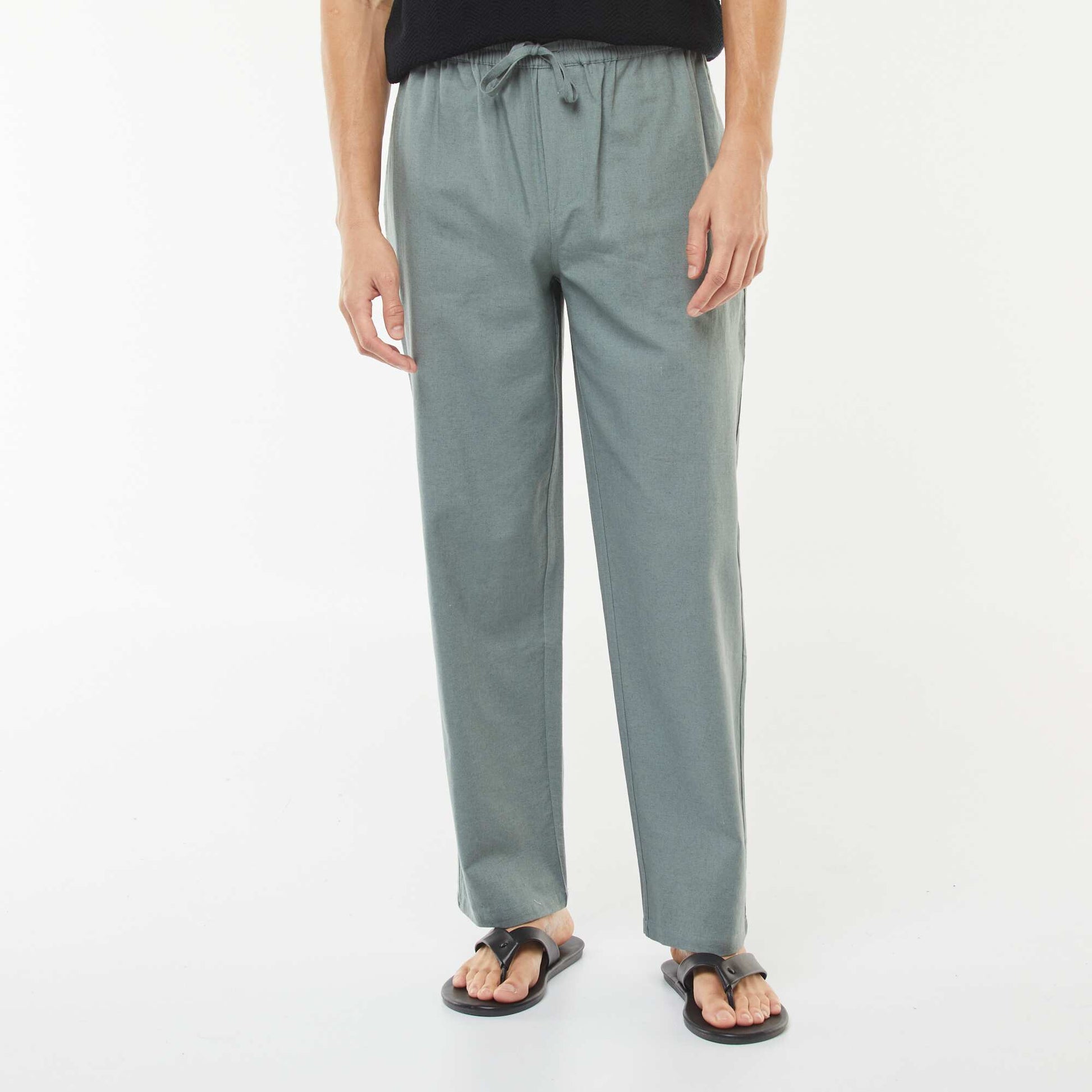 Pantalón de mezcla de lino corte recto VERDE