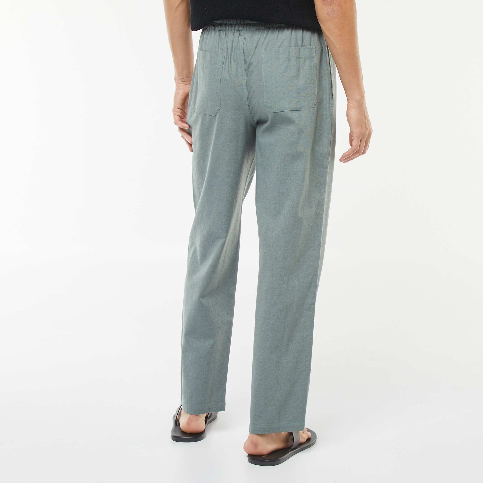 Pantalón de mezcla de lino corte recto VERDE