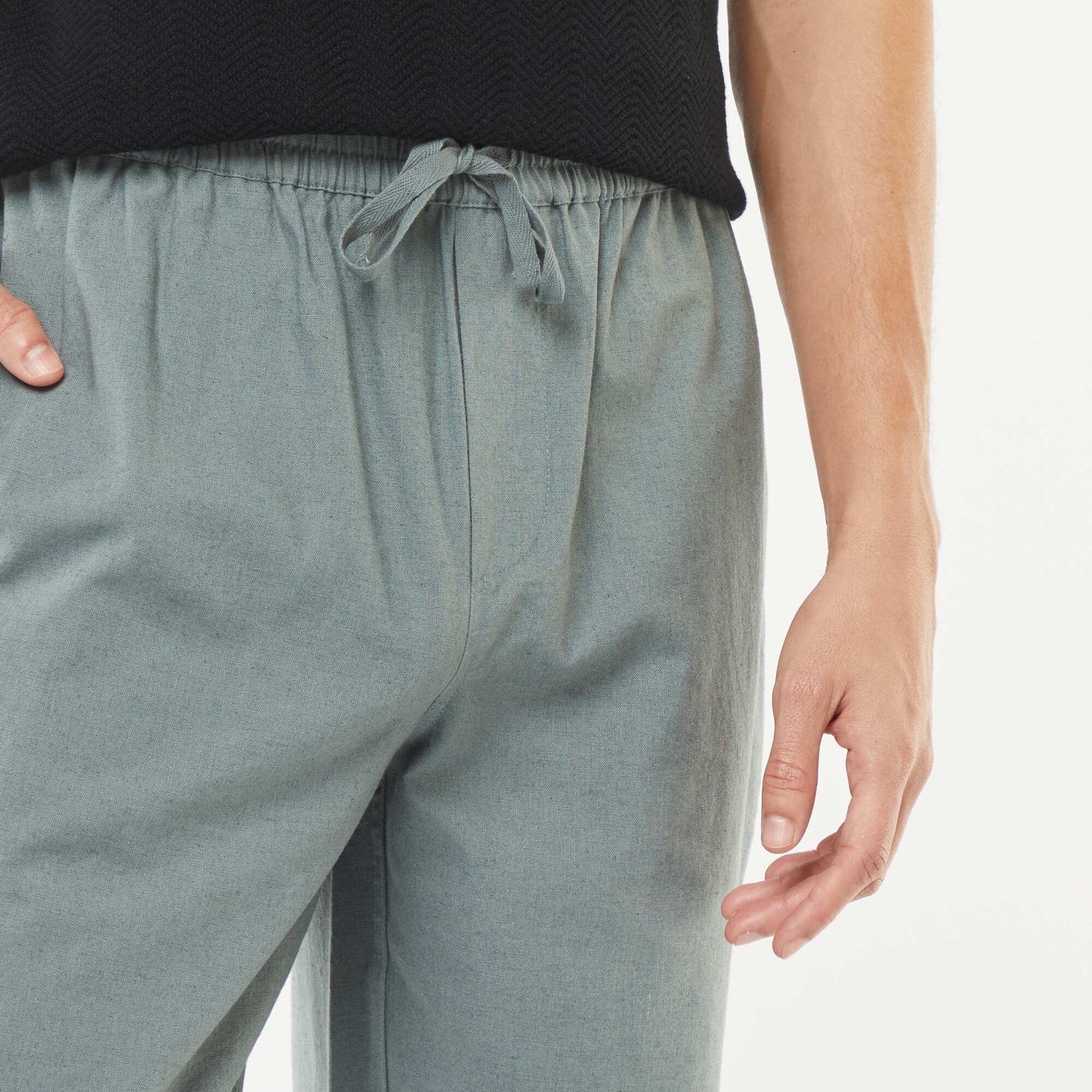 Pantalón de mezcla de lino corte recto VERDE