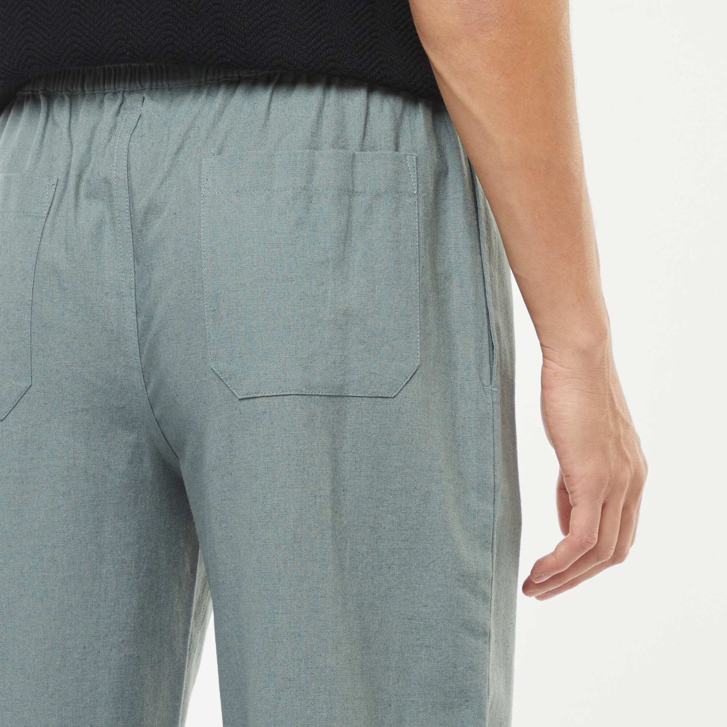 Pantalón de mezcla de lino corte recto VERDE