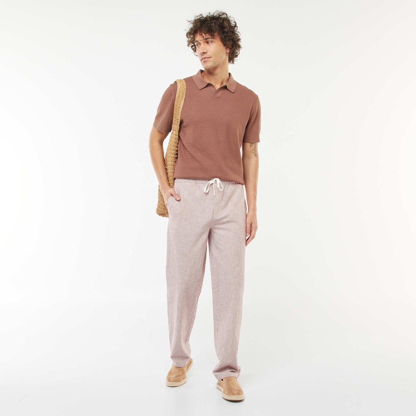 Pantalón de mezcla de lino corte recto ROJO