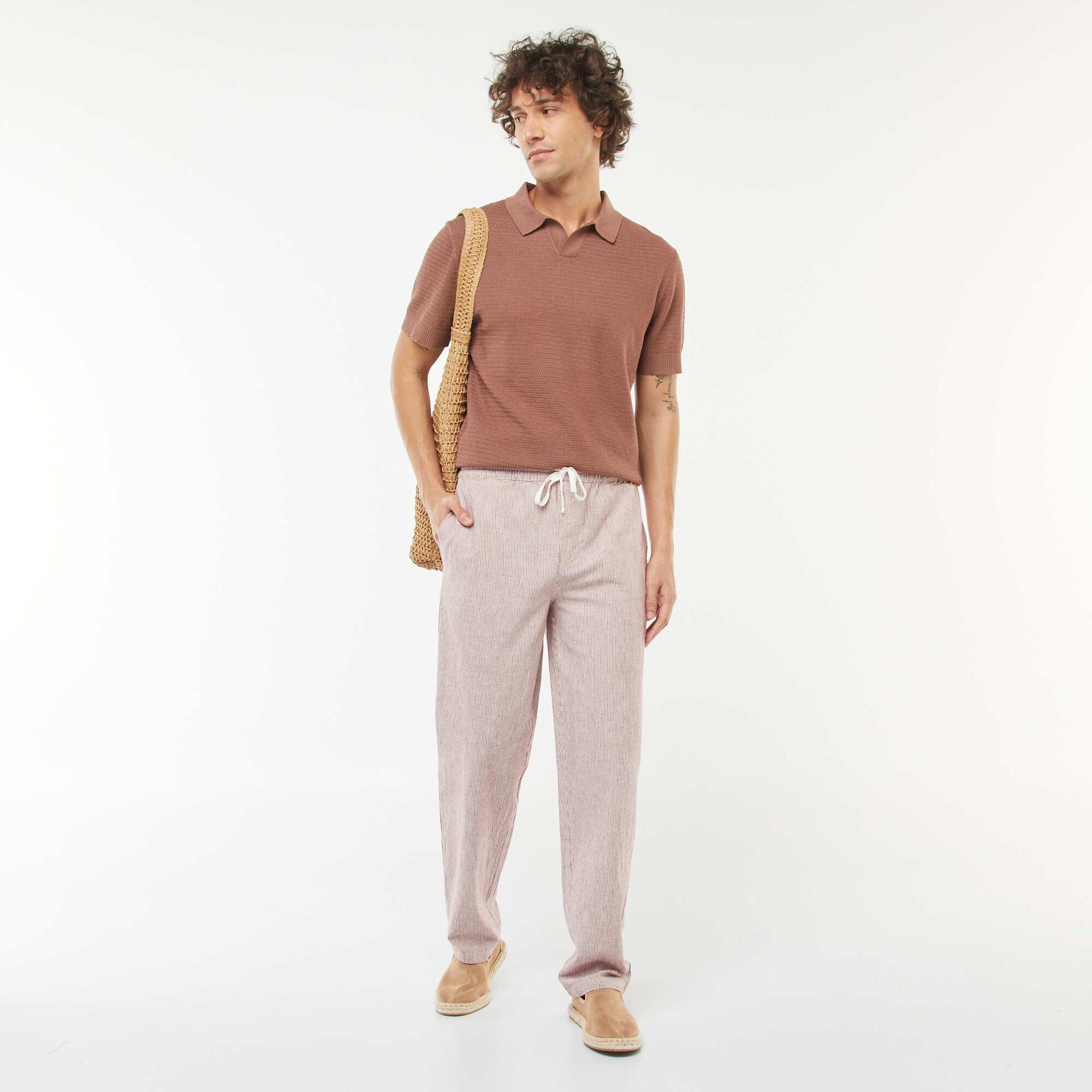 Pantalón de mezcla de lino corte recto ROJO