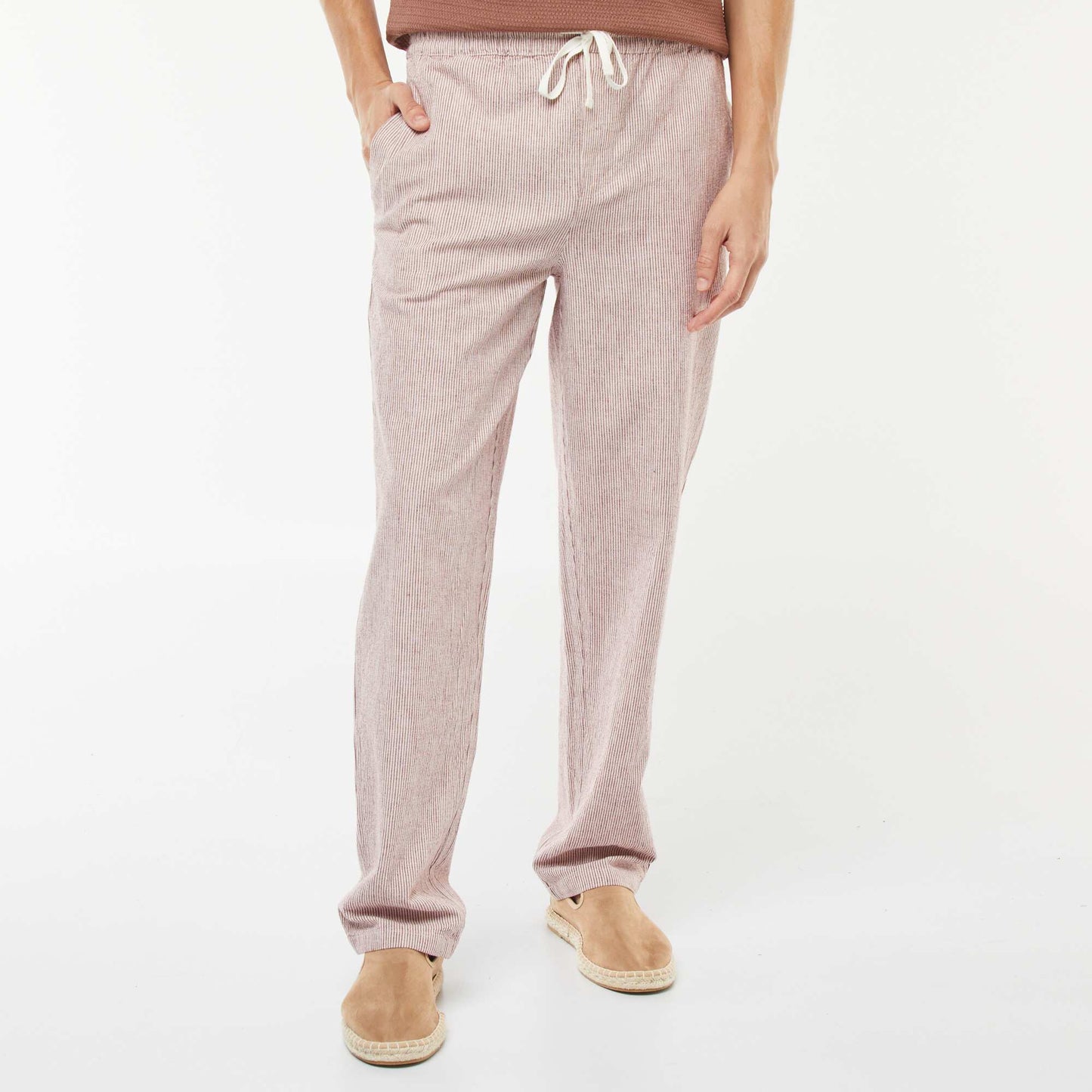 Pantalón de mezcla de lino corte recto ROJO