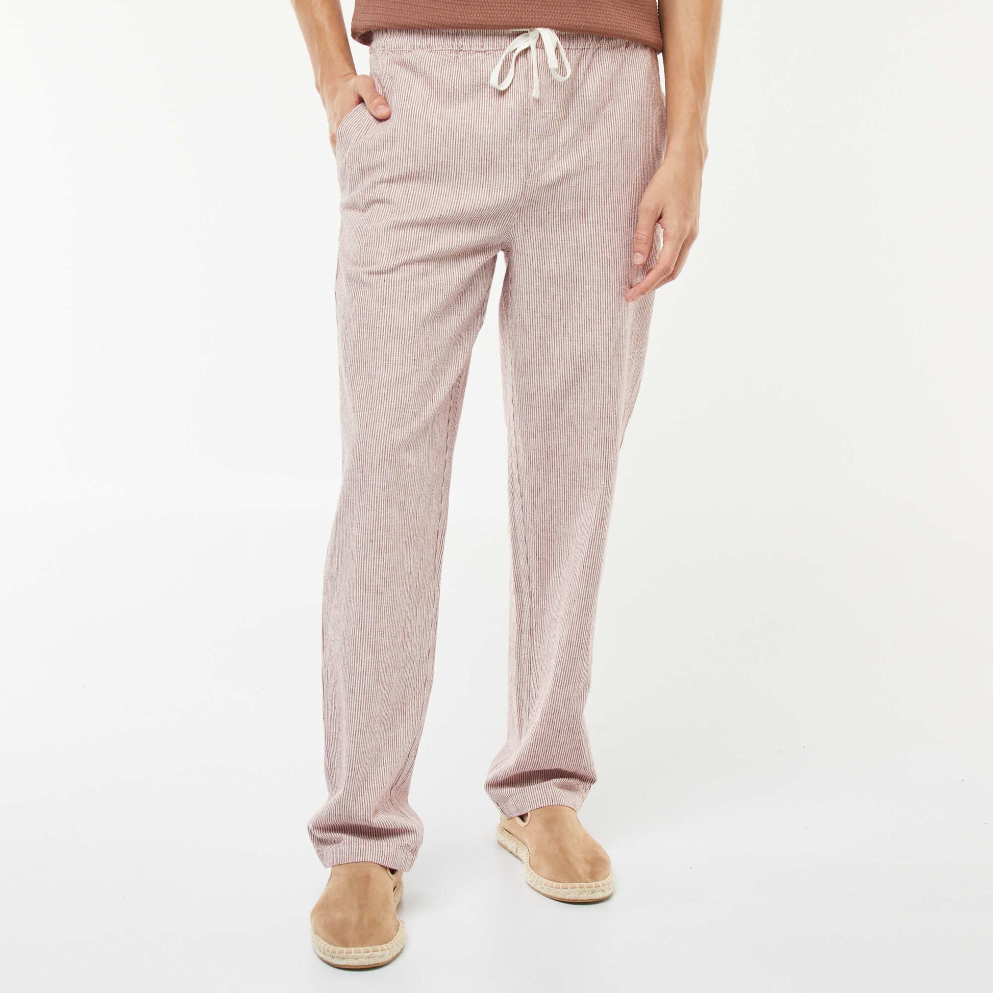 Pantalón de mezcla de lino corte recto ROJO