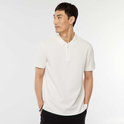 Remera de panal de abeja con cremallera en el cuello BLANCO
