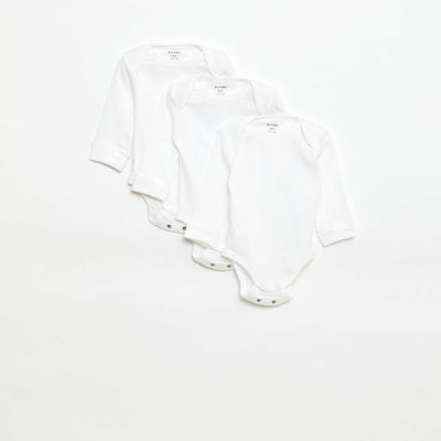 Pack de 3 bodies evolutivos cuello americano y manga larga BLANCO