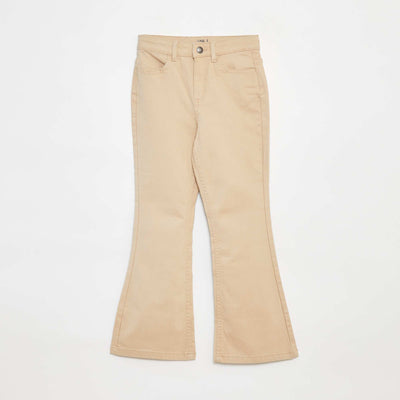 Pantalón flare de sarga con cintura ajustable BEIGE