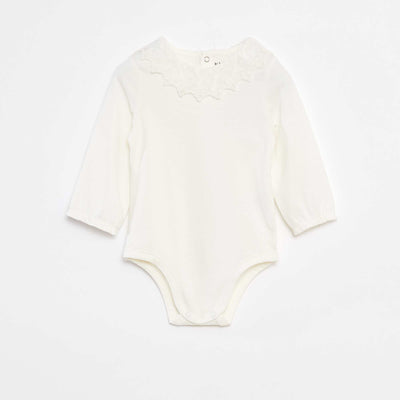 Body con cuello de encaje BLANCO