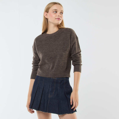 Sweater crop top de punto suave MARRON