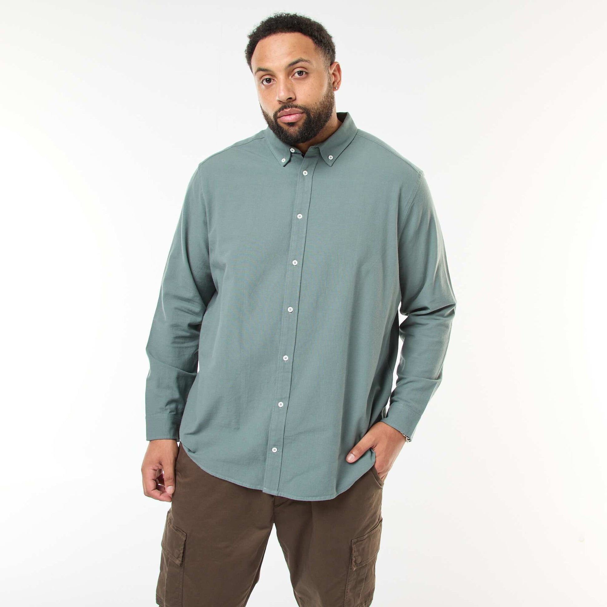 Camisa oxford recta lisa VERDE
