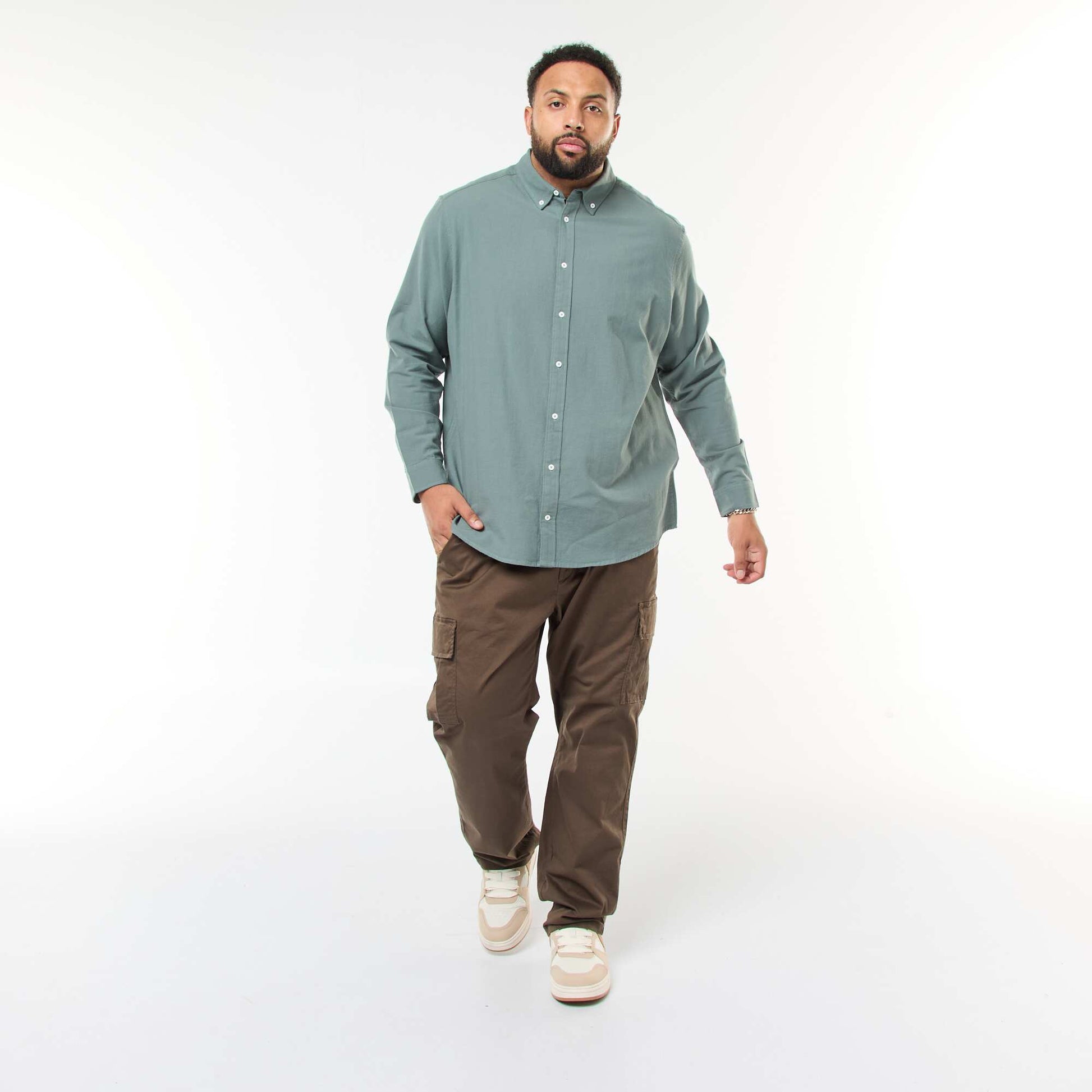 Camisa oxford recta lisa VERDE