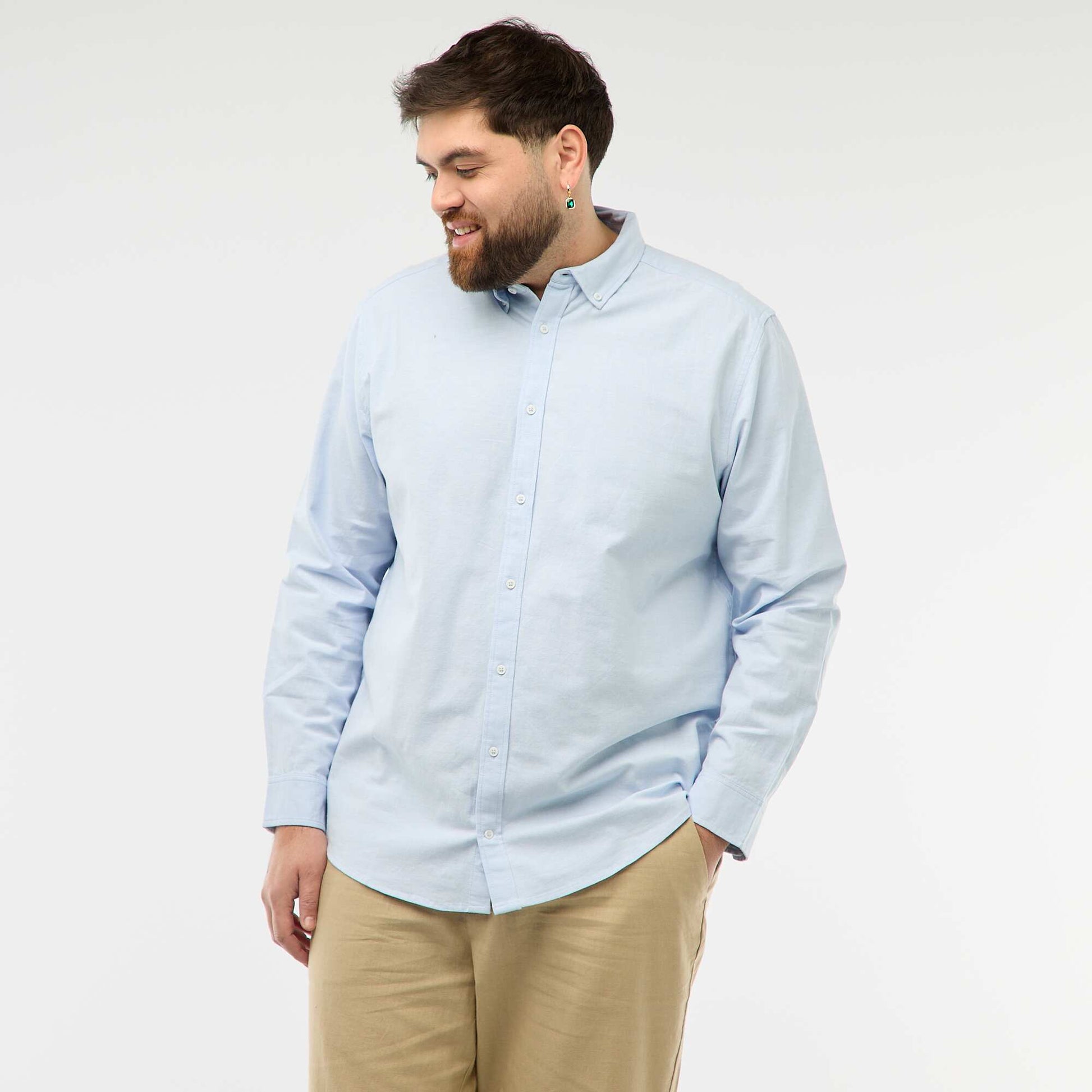 Camisa oxford recta lisa AZUL