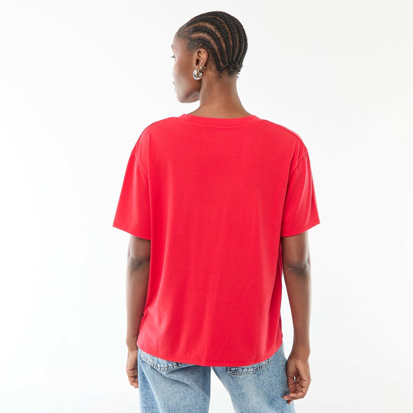 Camiseta de manga corta cuello de pico ROJO