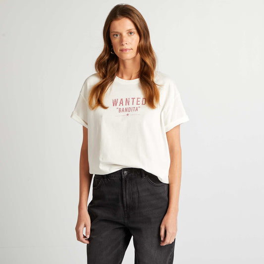 Camiseta de manga corta con mensaje BEIGE