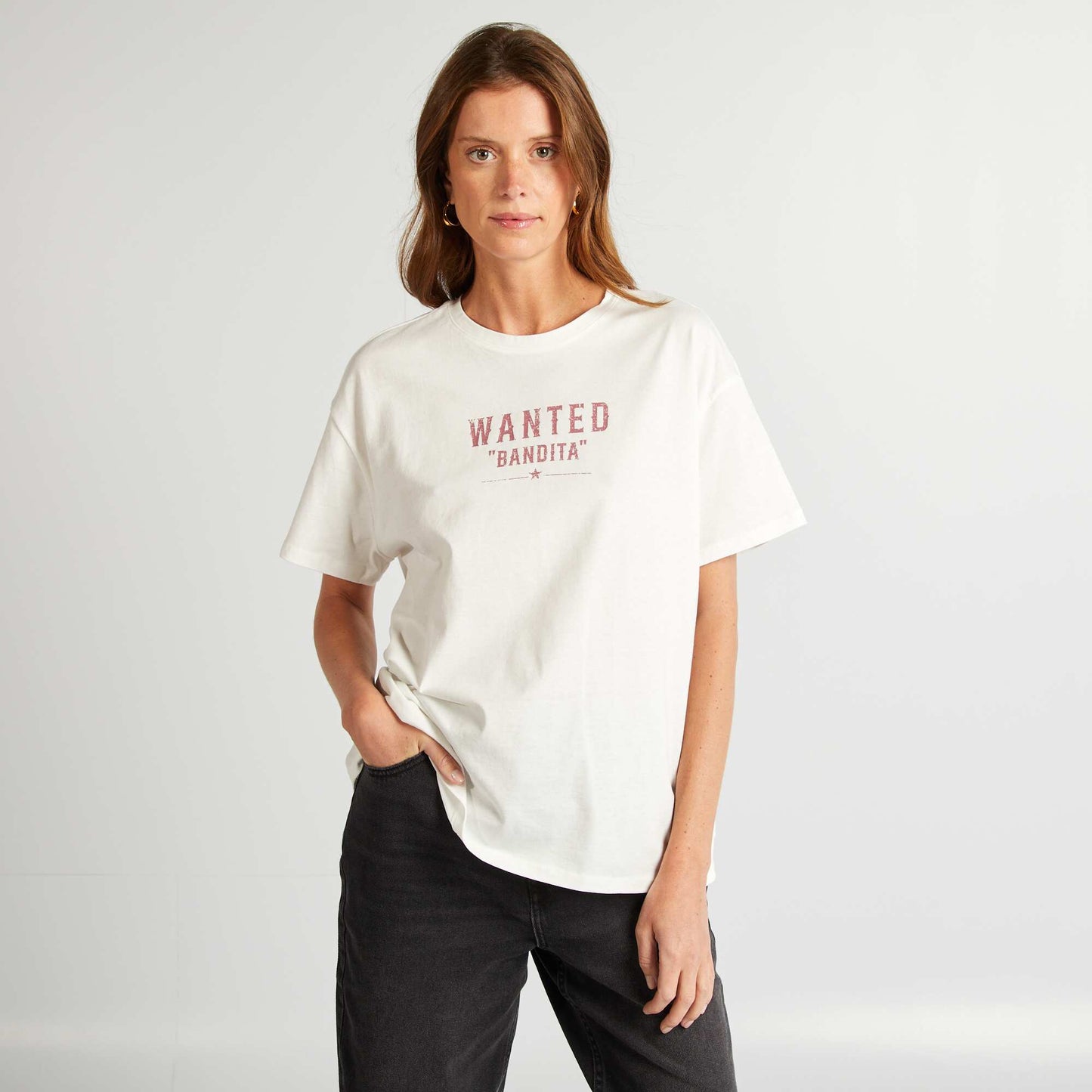 Camiseta de manga corta con mensaje BEIGE