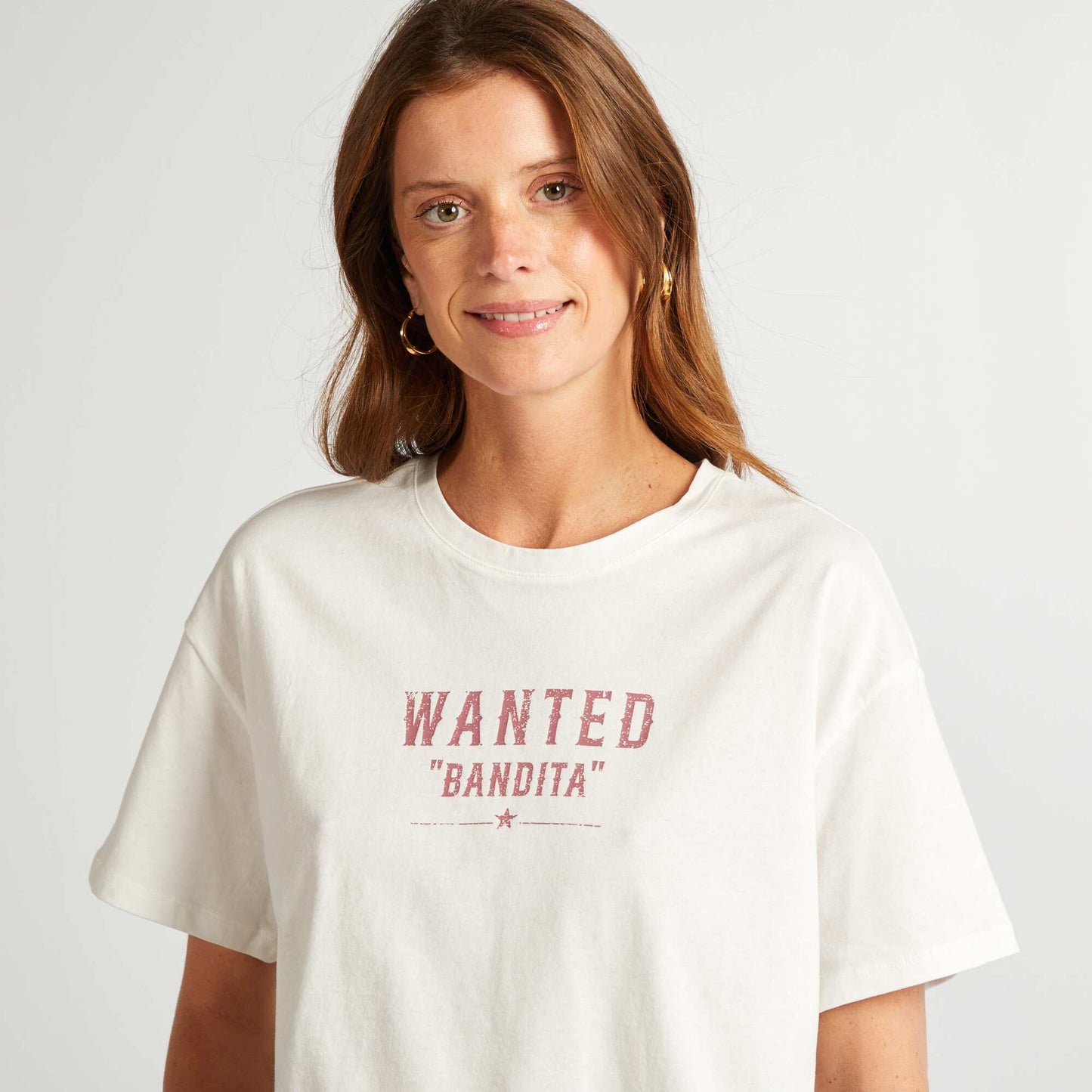 Camiseta de manga corta con mensaje BEIGE