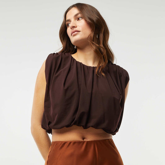 Top de gasa plisada sin mangas MARRON