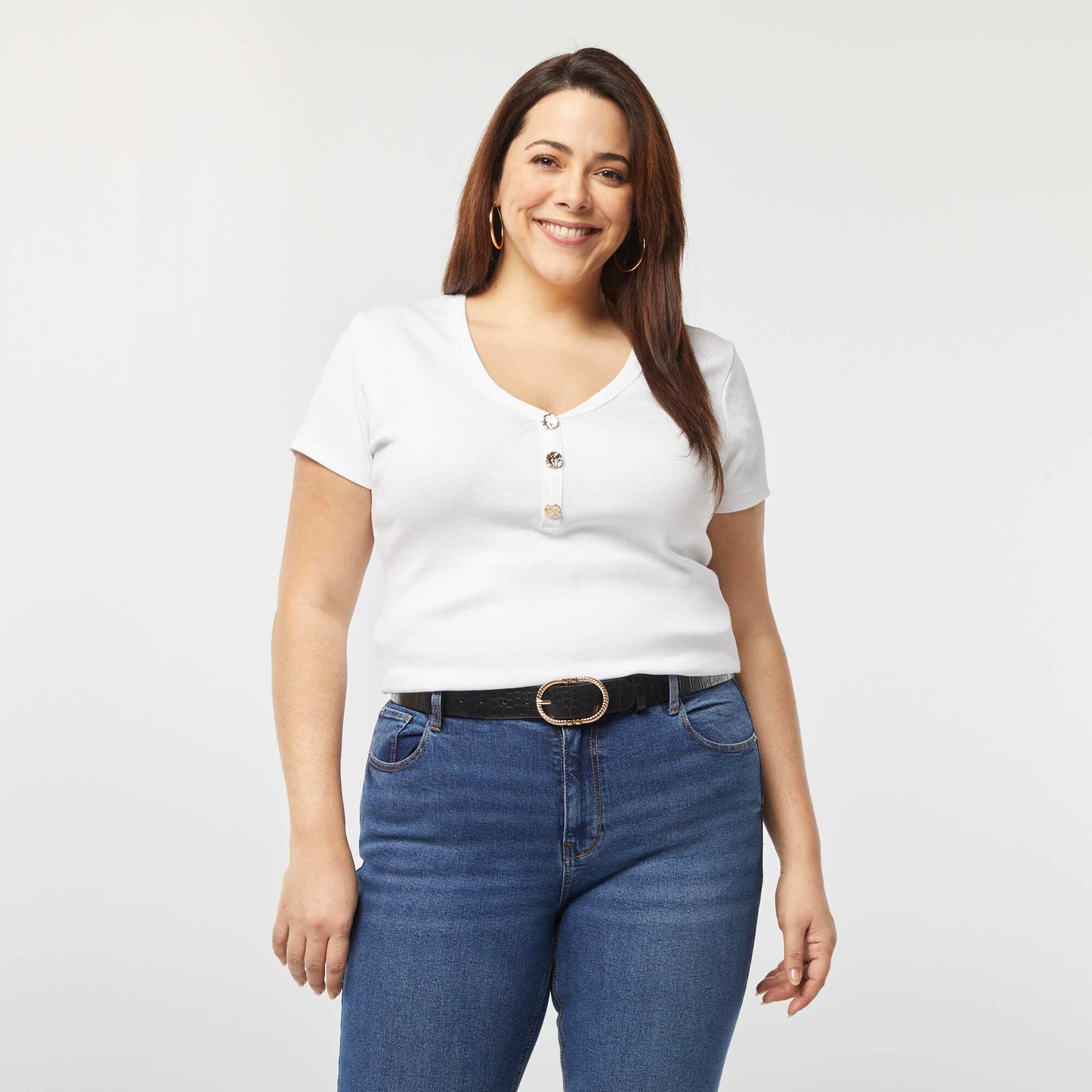 Camiseta de canalé con cuello abotonado BLANCO