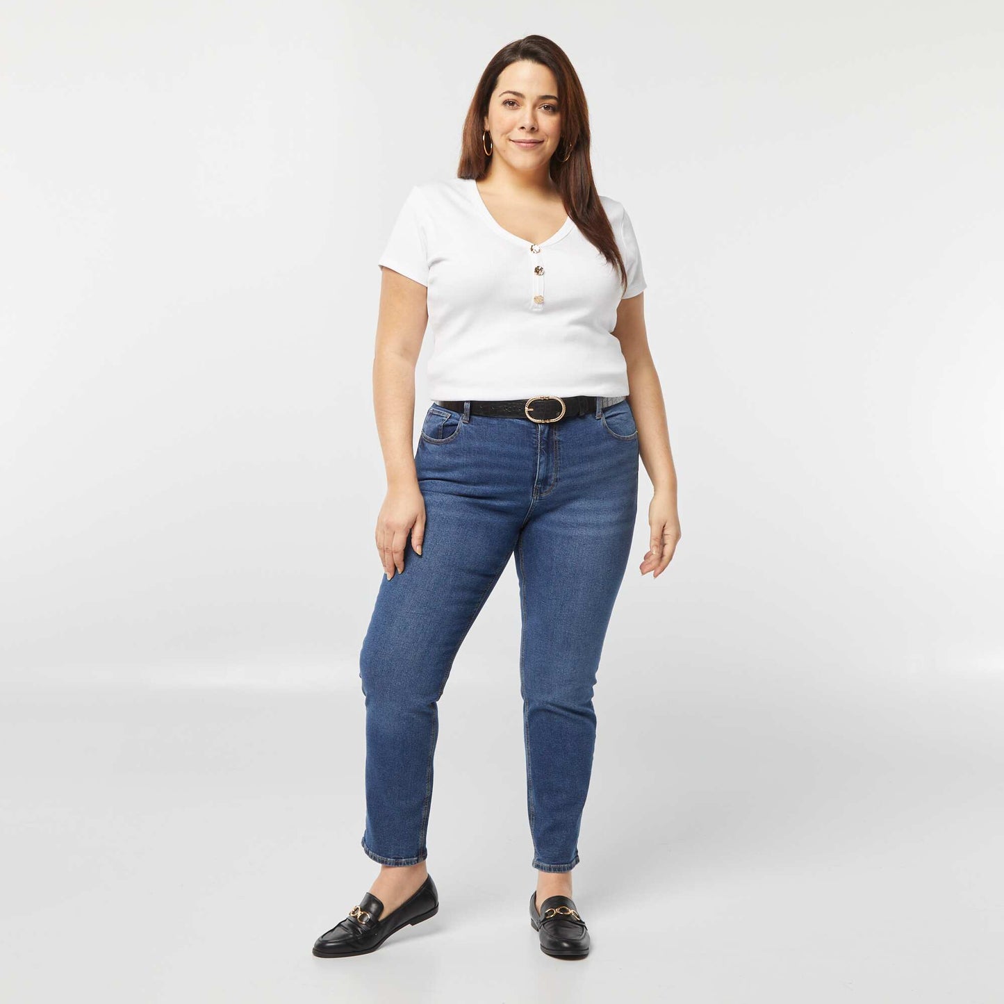 Camiseta de canalé con cuello abotonado BLANCO