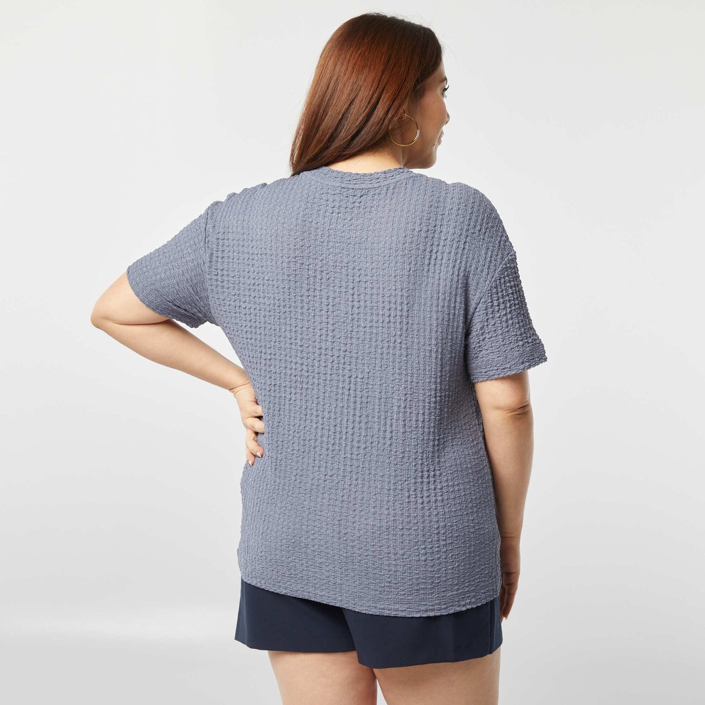 Camiseta ancha de punto gofrado AZUL