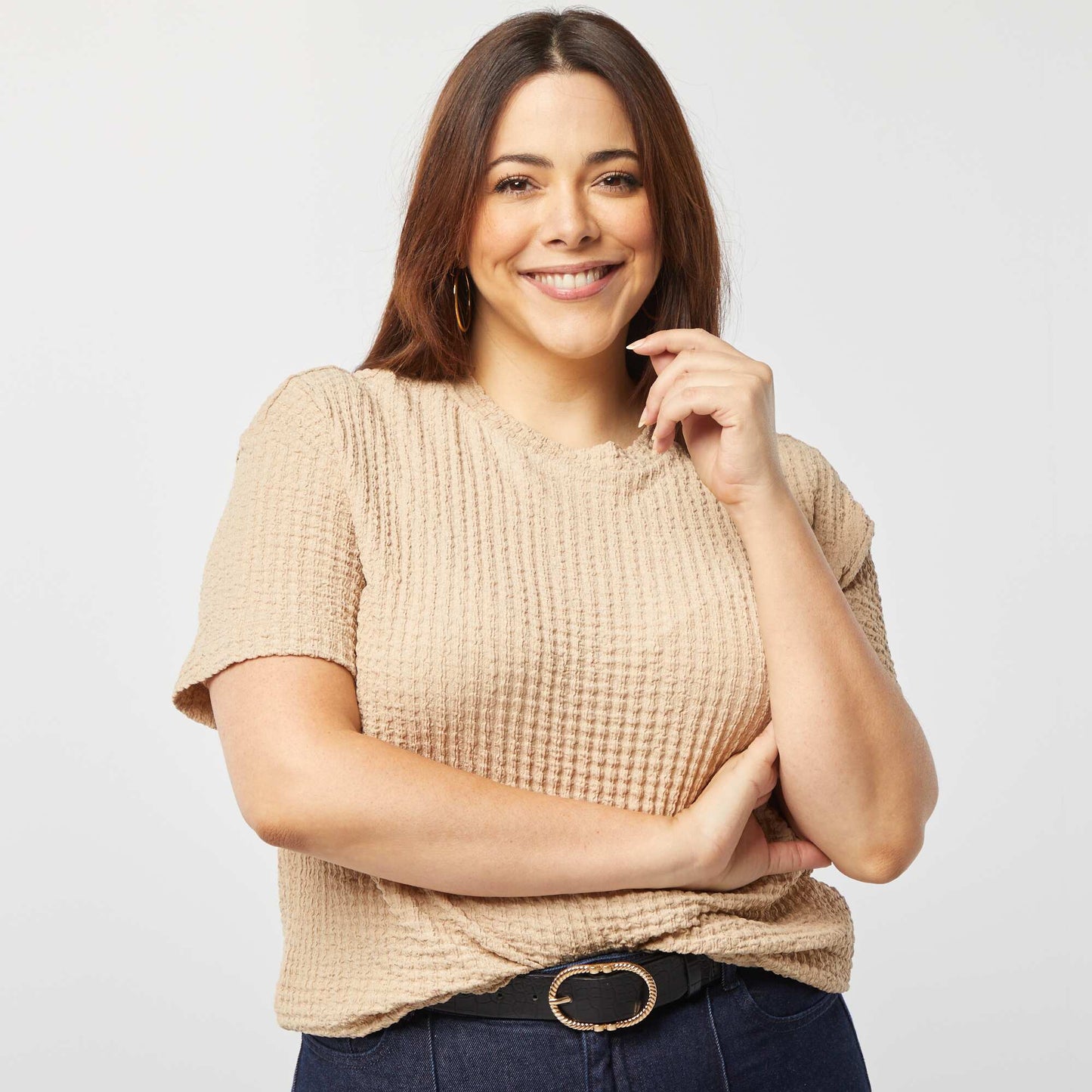 Camiseta ancha de punto gofrado BEIGE