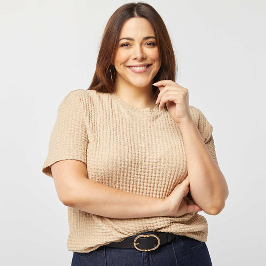 Camiseta ancha de punto gofrado BEIGE