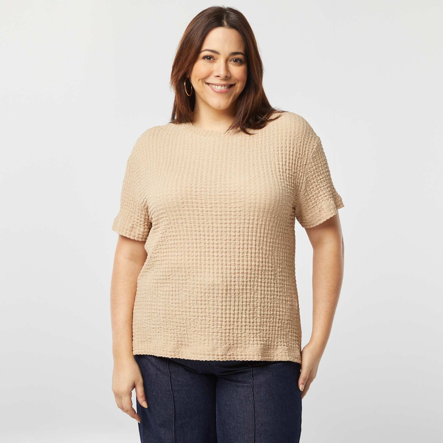 Camiseta ancha de punto gofrado BEIGE