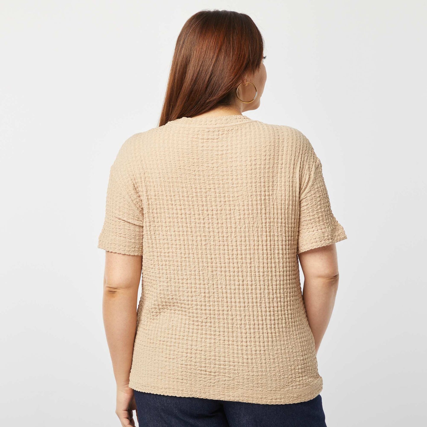 Camiseta ancha de punto gofrado BEIGE