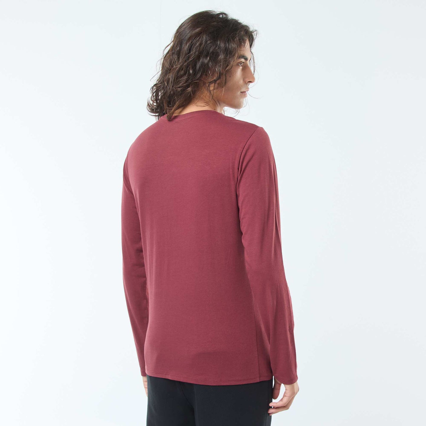 Camiseta lisa de manga larga y cuello redondo ROJO