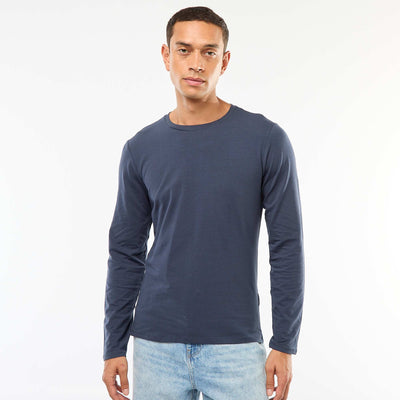Camiseta lisa de manga larga y cuello redondo AZUL