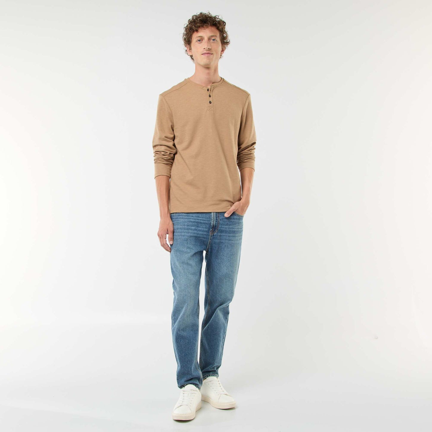 Camiseta de manga larga con cuello panadero BEIGE