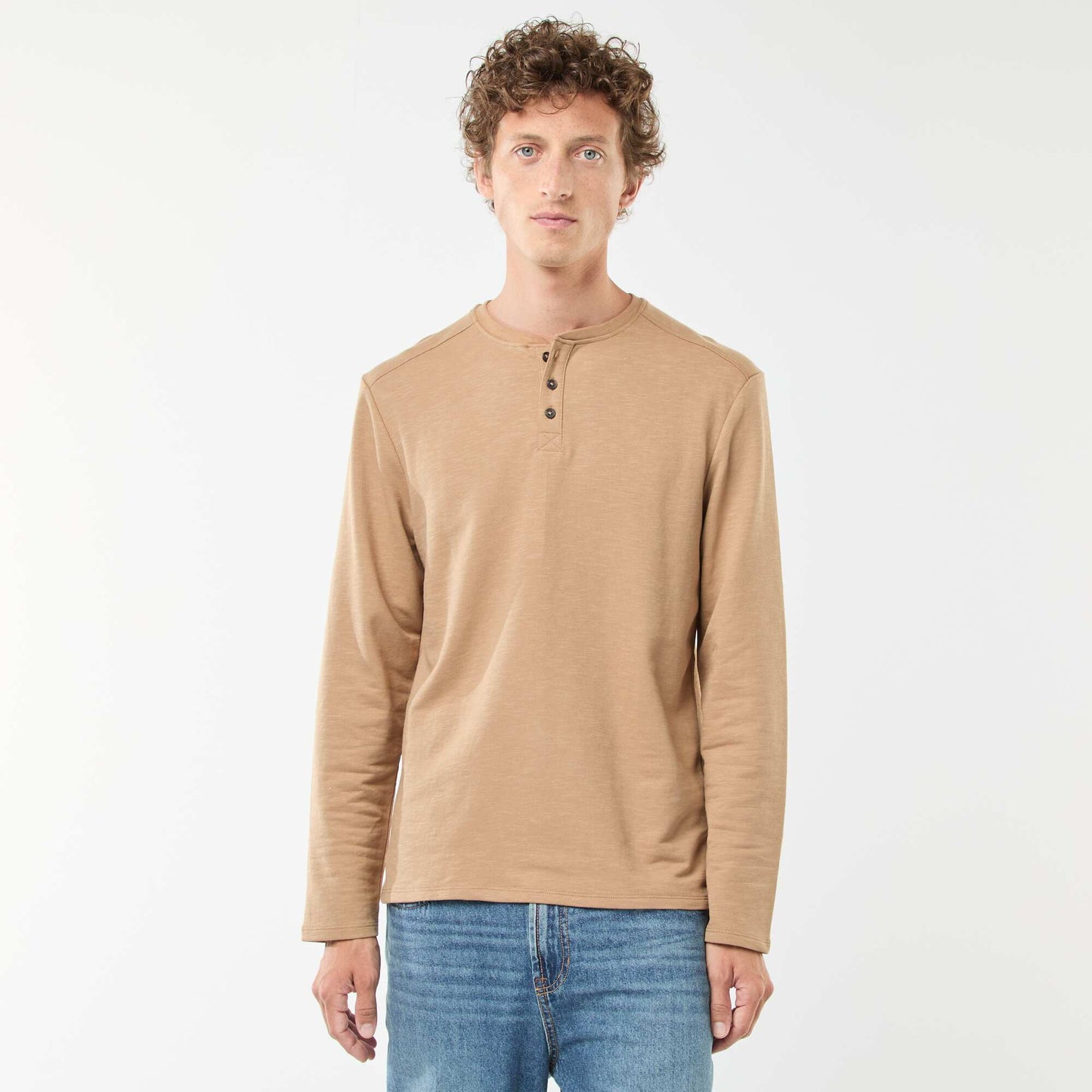 Camiseta de manga larga con cuello panadero BEIGE