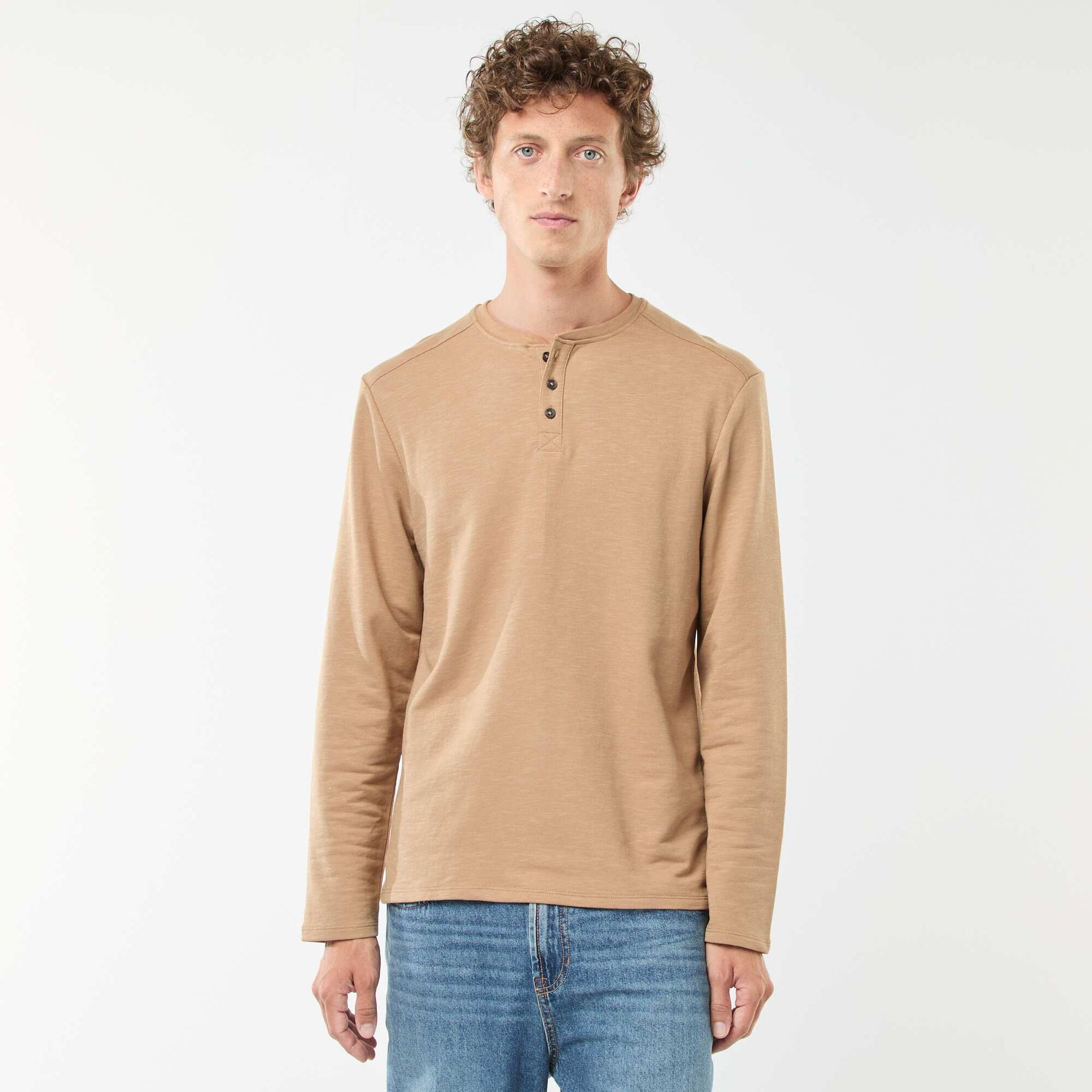 Camiseta de manga larga con cuello panadero BEIGE
