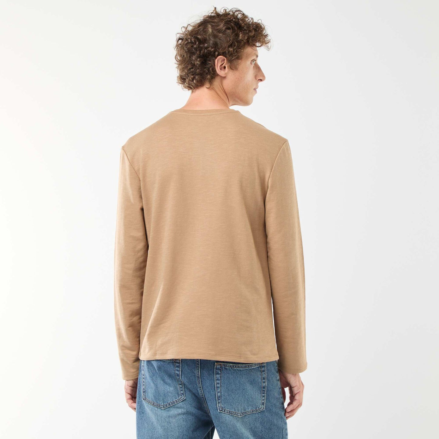 Camiseta de manga larga con cuello panadero BEIGE